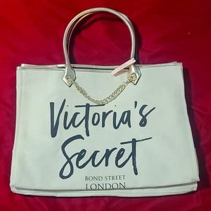 Large cream canvas gold hand chain tote bag purse. Brand new. Victoria's secret